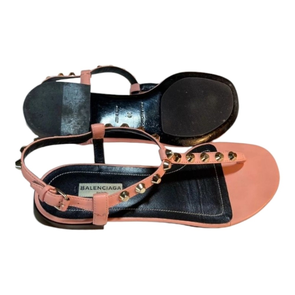BALENCIAGA PINK leather thong SANDALS 37.5 7 flat slide ROCKSTUD ANKLe star STud - Picture 7 of 16
